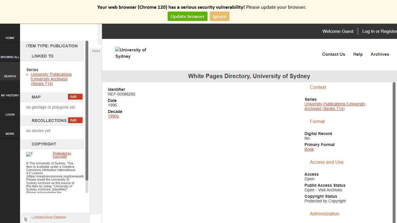 White Pages Directory, University of Sydney University of Sydney Archives